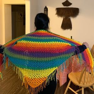 Handmade bold Rainbow Shawl